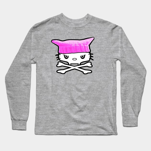 Pussy Hat Cat Skull Long Sleeve T-Shirt by robotface